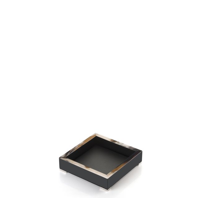 Office sets and smoking accessories - Calipso container in horn, glossy black lacquered wood and leather - Arcahorn