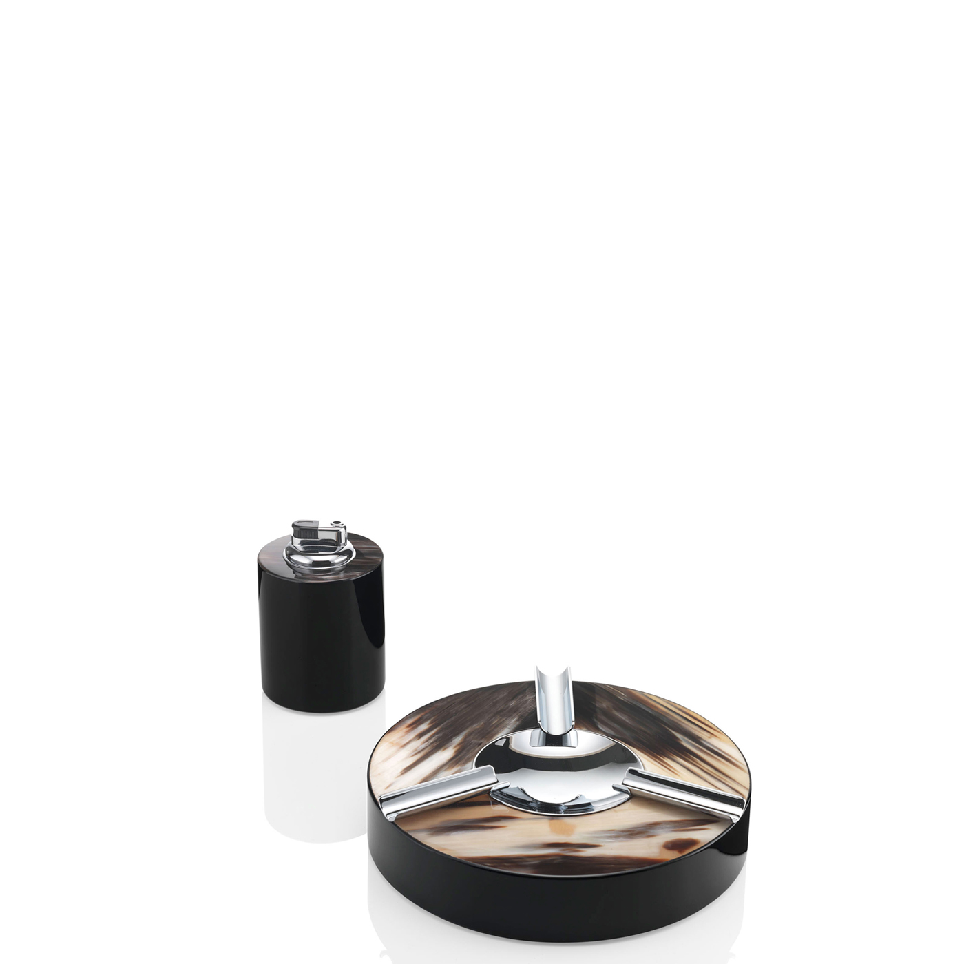 Office sets and smoking accessories - Clinio smoking set in horn and glossy black lacquered wood - Arcahorn