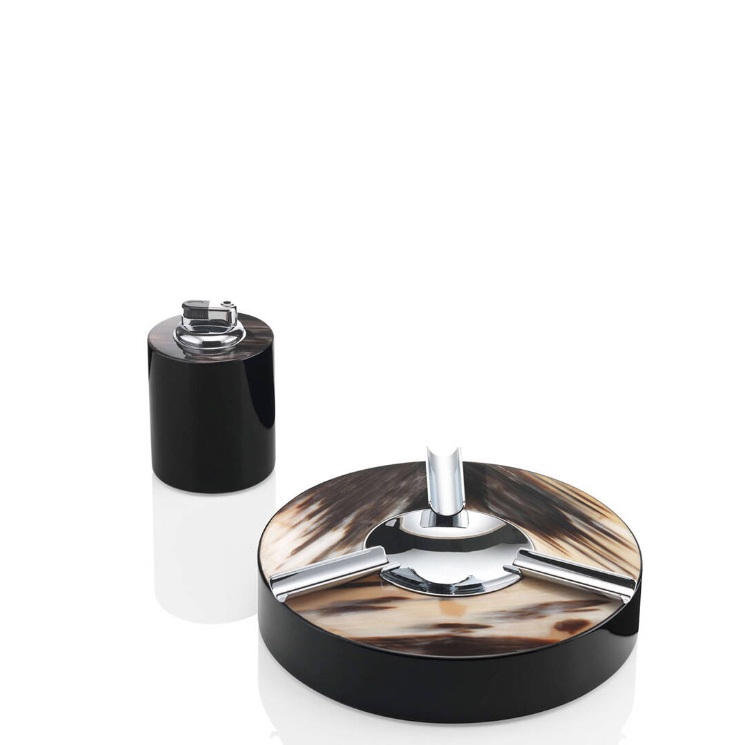 Office sets and smoking accessories - Clinio smoking set in horn and glossy black lacquered wood - cover - Arcahorn