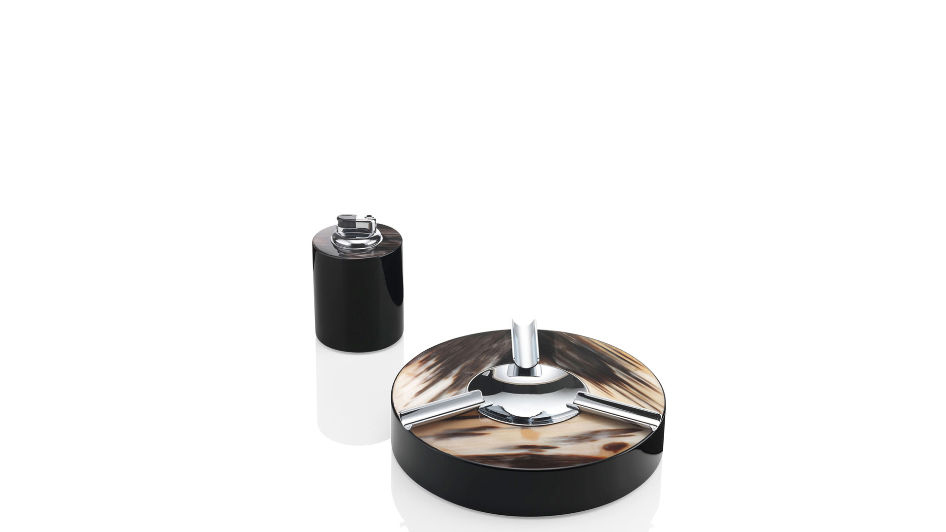 Office sets and smoking accessories - Clinio smoking set in horn and glossy black lacquered wood - cover - Arcahorn