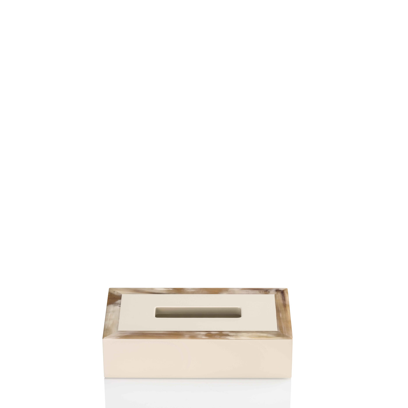 Office sets and smoking accessories - Geremia tissue box holder in horn and glossy ivory lacquered wood - detail - Arcahorn