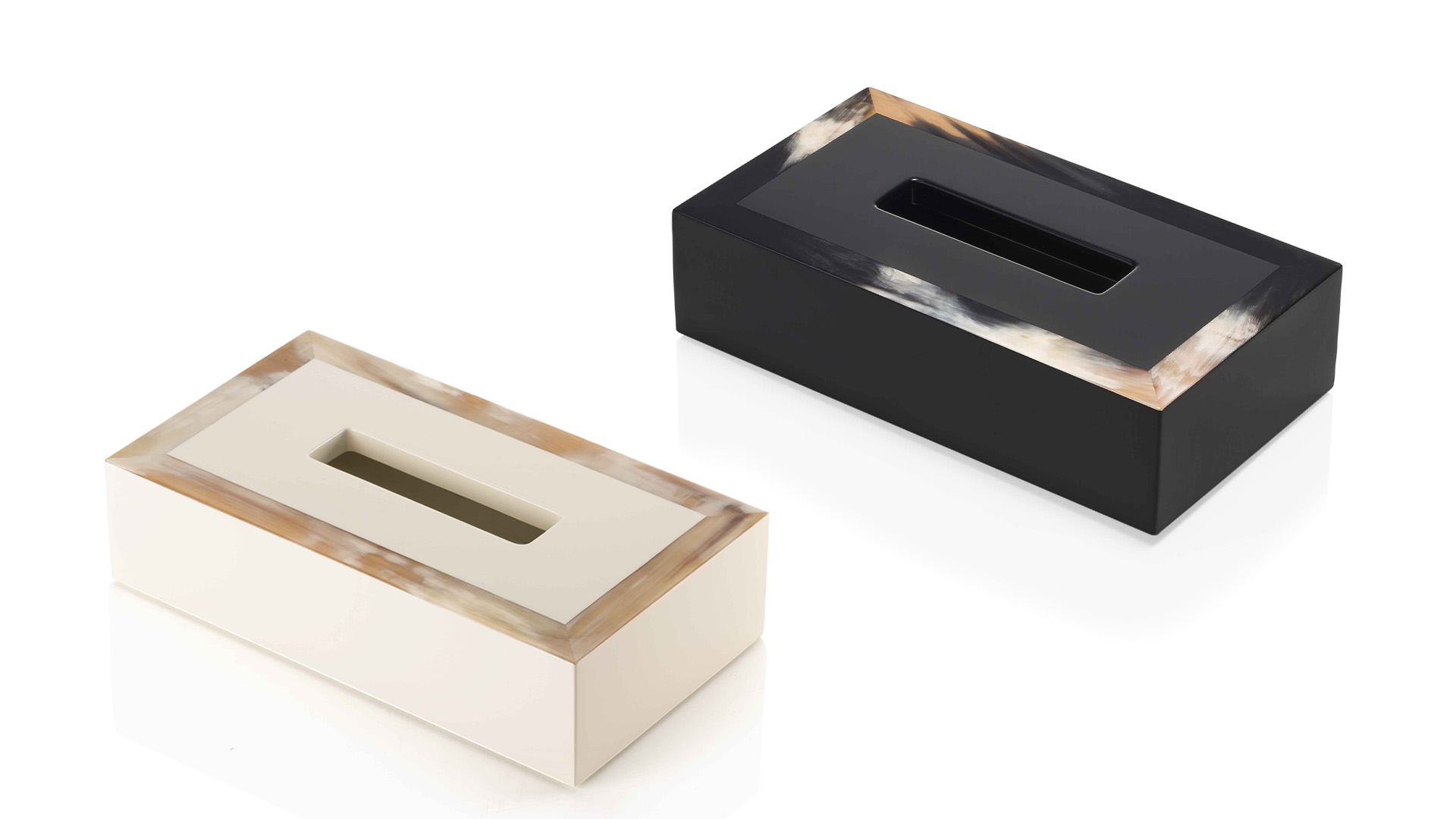 Office sets and smoking accessories - Geremia tissue box holder in horn and glossy ivory or black lacquered wood - cover - Arcahorn