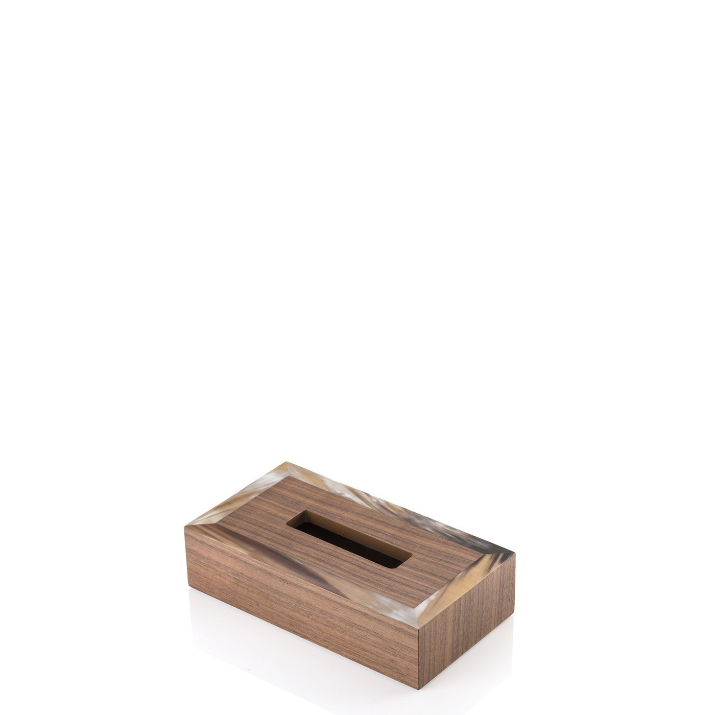 Office sets and smoking accessories - Geremia tissue box holder in horn and Canaletto walnut veneer - Arcahorn