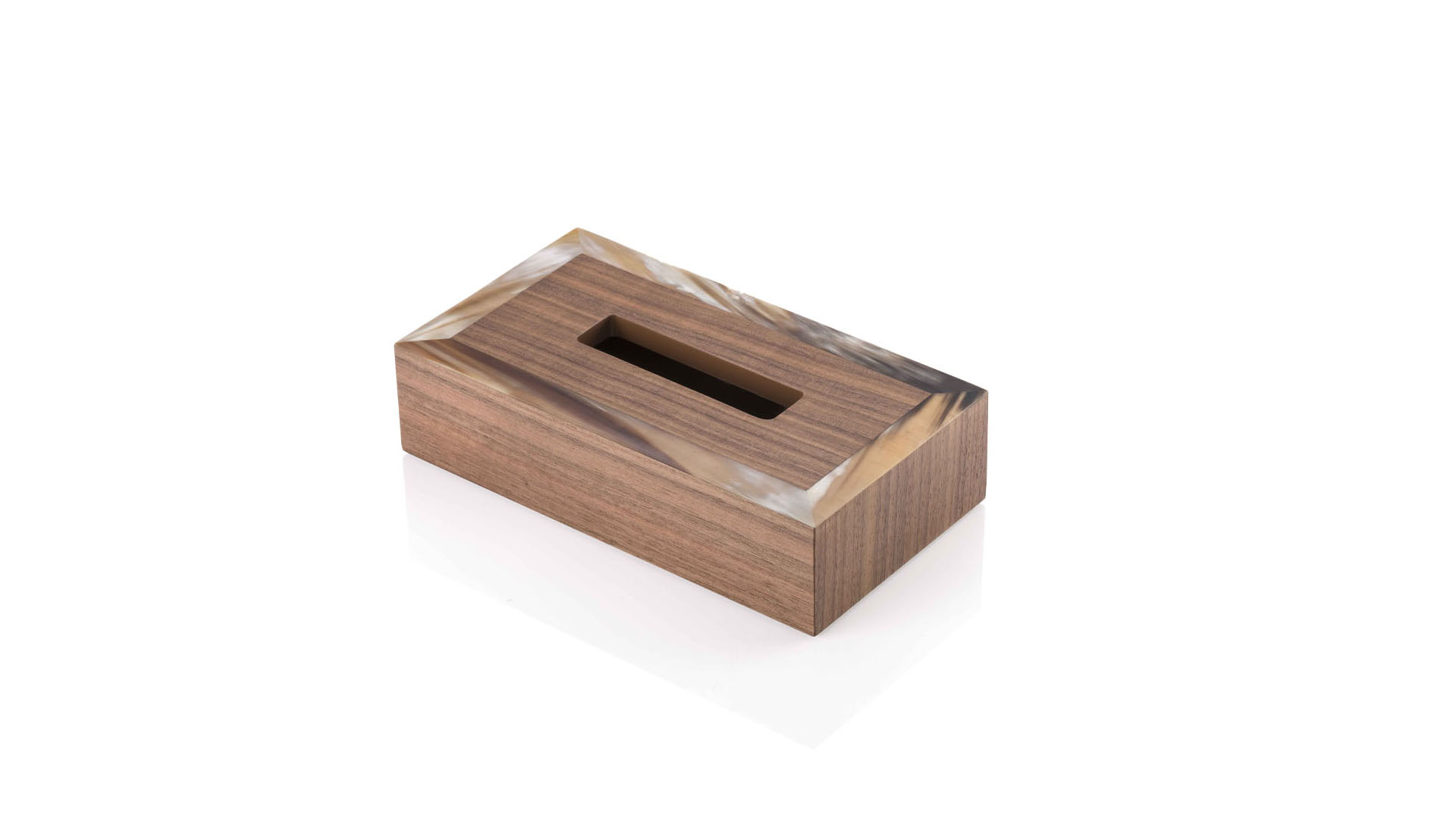Office sets and smoking accessories - Geremia tissue box holder in horn and Canaletto walnut veneer - cover - Arcahorn