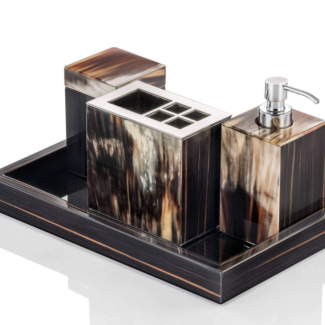 Bath sets - Iris bath set in horn and glossy ebony - cover - Arcahorn