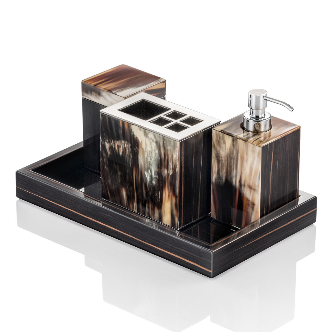 Bath sets - Iris bath set in horn and glossy ebony - detail - Arcahorn