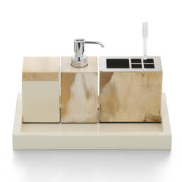 Bath sets - Iris bath set in horn and glossy ivory lacquered wood - detail - Arcahorn