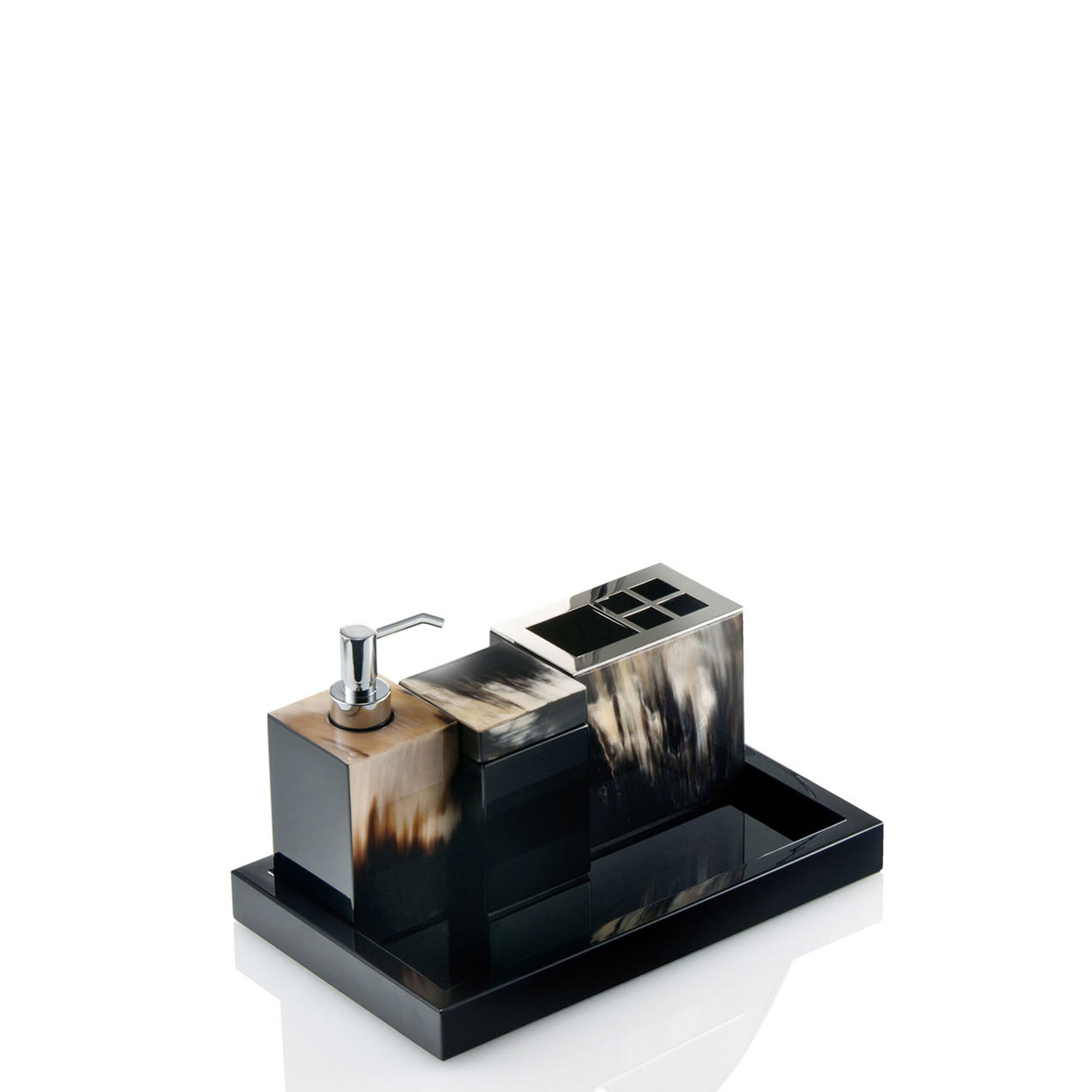 Bath sets - Iris bath set in horn and glossy black lacquered wood - Arcahorn