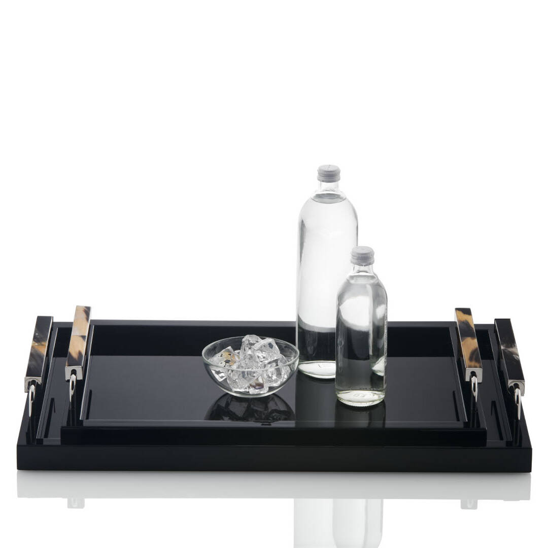 Tableware - Isacco tray in horn and glossy black lacquered wood - cover - Arcahorn