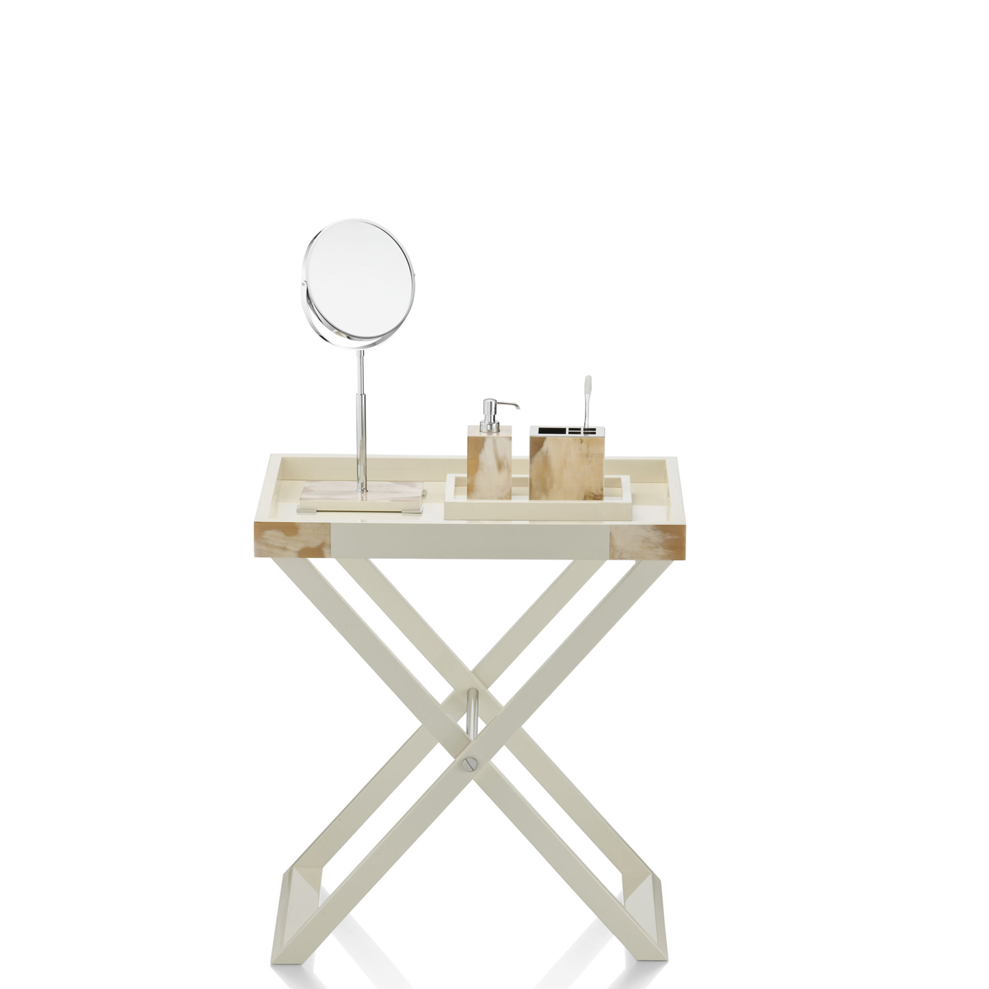 Trolleys and Butlers serving tables - Elba butlers serving table in horn and glossy ivory lacquered wood - Arcahorn