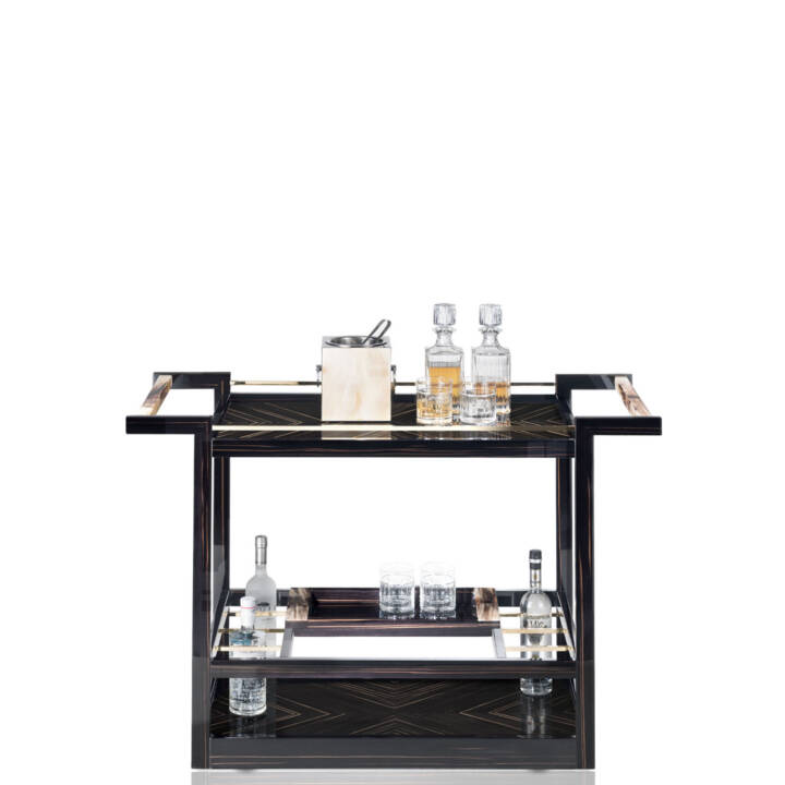 Trolleys and butlers serving tables - Elia trolley in glossy ebony and horn - Arcahorn
