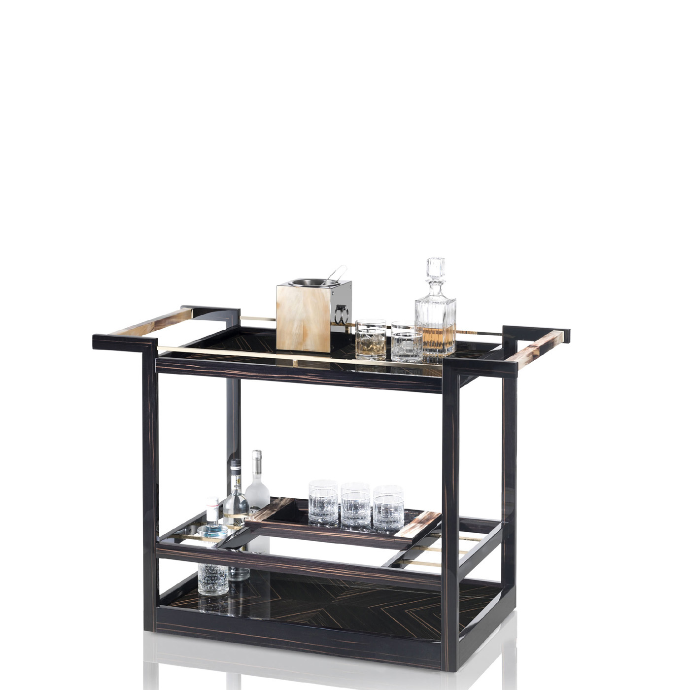 Trolleys and butlers serving tables - Elia trolley in glossy ebony and horn - side - Arcahorn