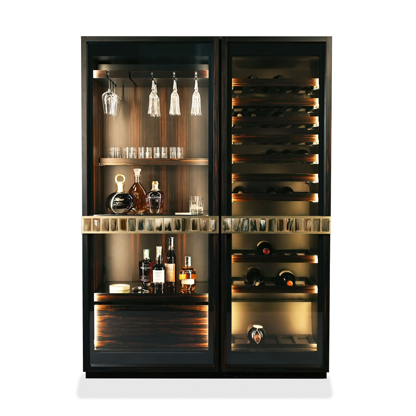 Cabinets and bookcases - Manhattan wine cellar in horn and Makassar ebony veneer 4450 - Arcahorn