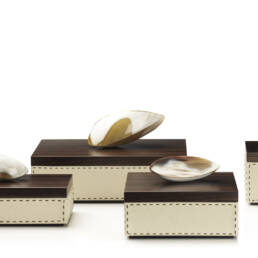 Picture frames and boxes - Capricia boxes in ice cream leather, horn and Amara ebony - cover - Arcahorn