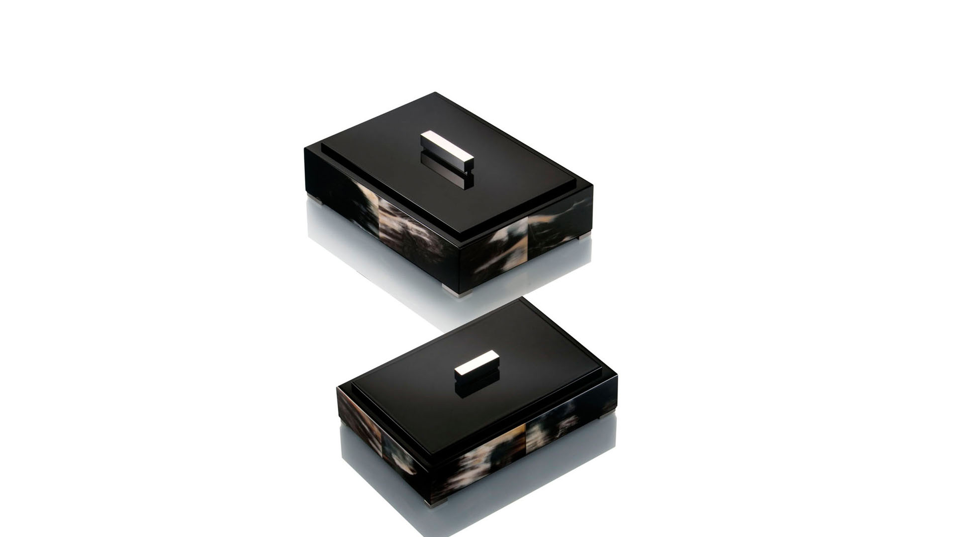 Picture frames and boxes - Lea boxes in horn and glossy black lacquered wood - cover - Arcahorn