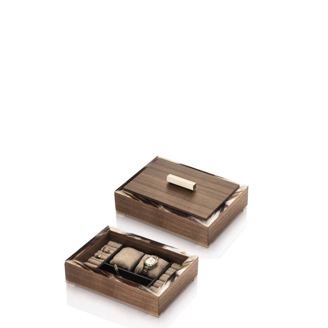 Picture frames and boxes - Selene jewellery box in horn and Canaletto walnut veneer mod. 5311NOD - Arcahorn