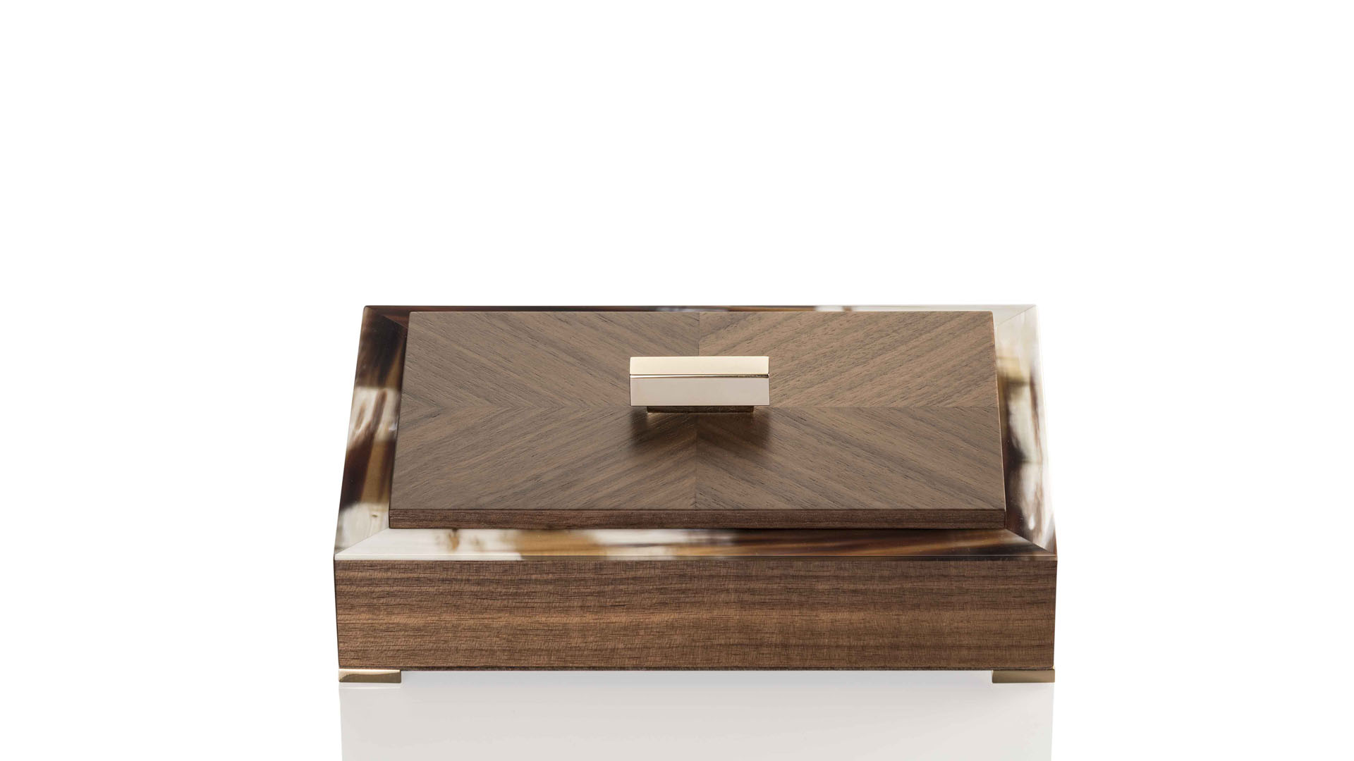 Picture frames and boxes - Selene jewellery box in horn and Canaletto walnut veneer - cover - Arcahorn