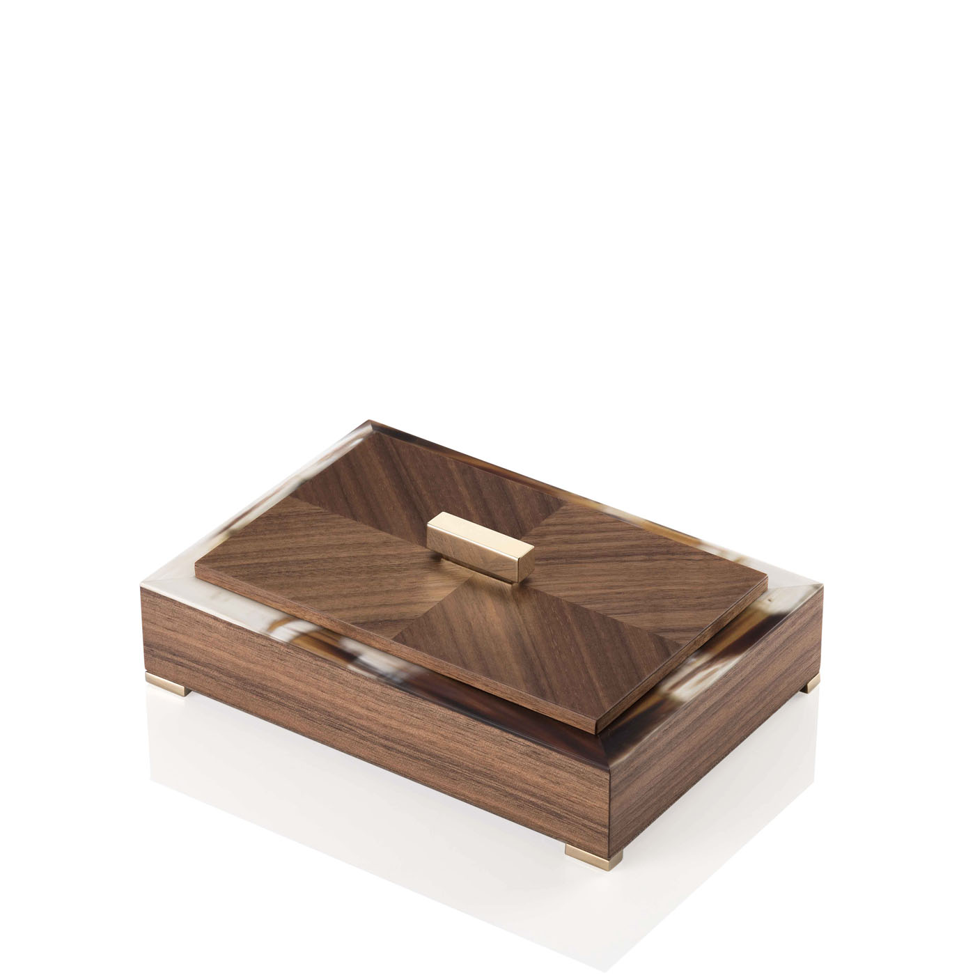Picture frames and boxes - Selene jewellery box in horn and Canaletto walnut veneer - description - Arcahorn