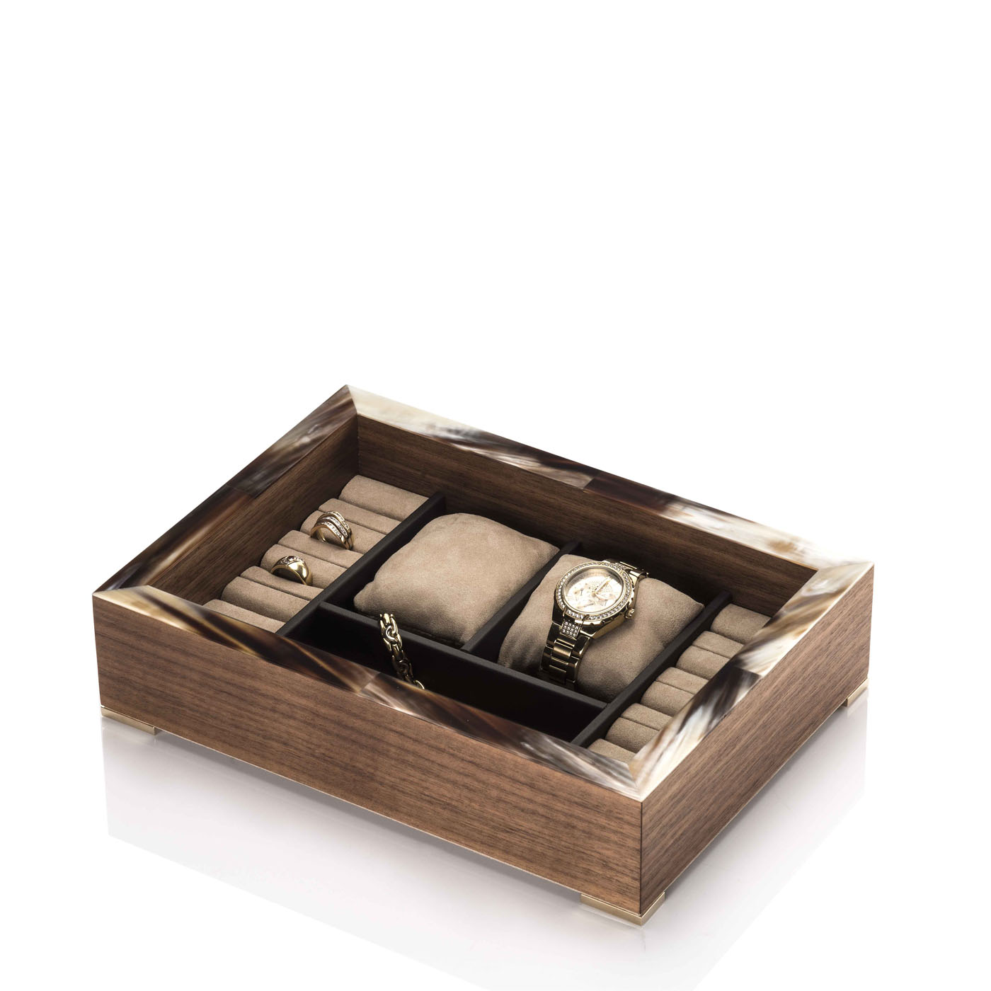 Picture frames and boxes - Selene jewellery box in horn and Canaletto walnut veneer - detail - Arcahorn
