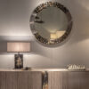 Wall Mirrors - Astrid wall mirror in hand engraved gunmetal brass and dark horn - e-commerce - Arcahorn