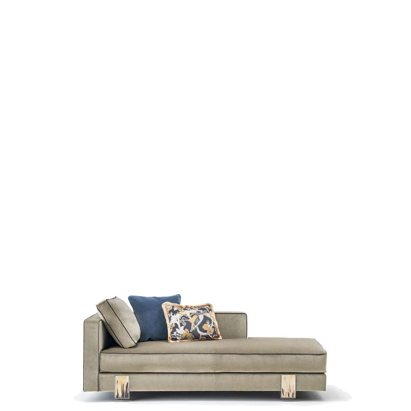 Sofas and seats - Adriano chaise longue in Lario velvet with horn details 6038D - Arcahorn