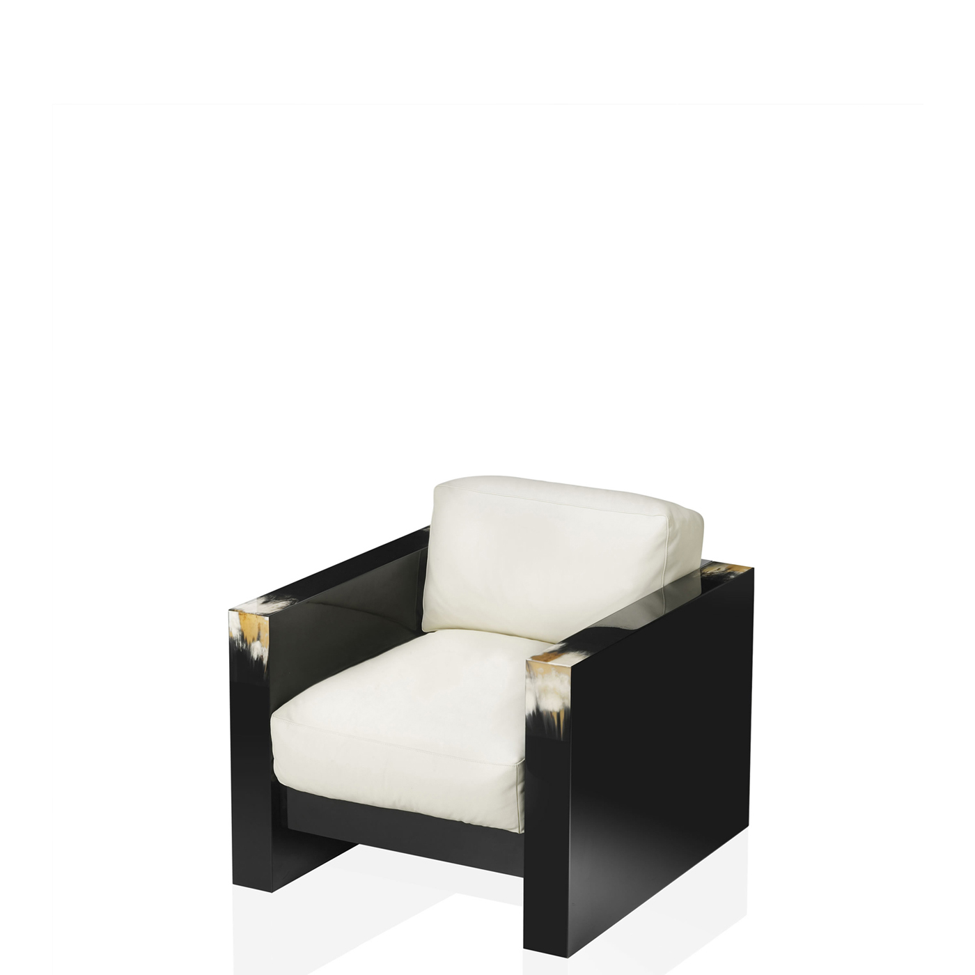Sofas and seats - Tiberio armchair in glossy black lacquered wood and dark horn - Arcahorn