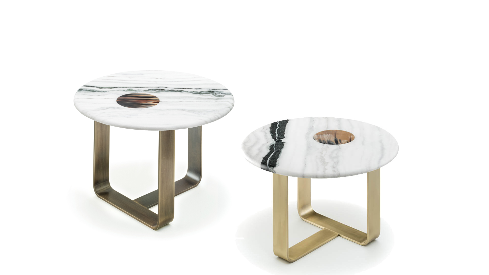 Tables and console tables - Apollo side table in Dalmata marble and satin or burnished metal - cover - Arcahorn