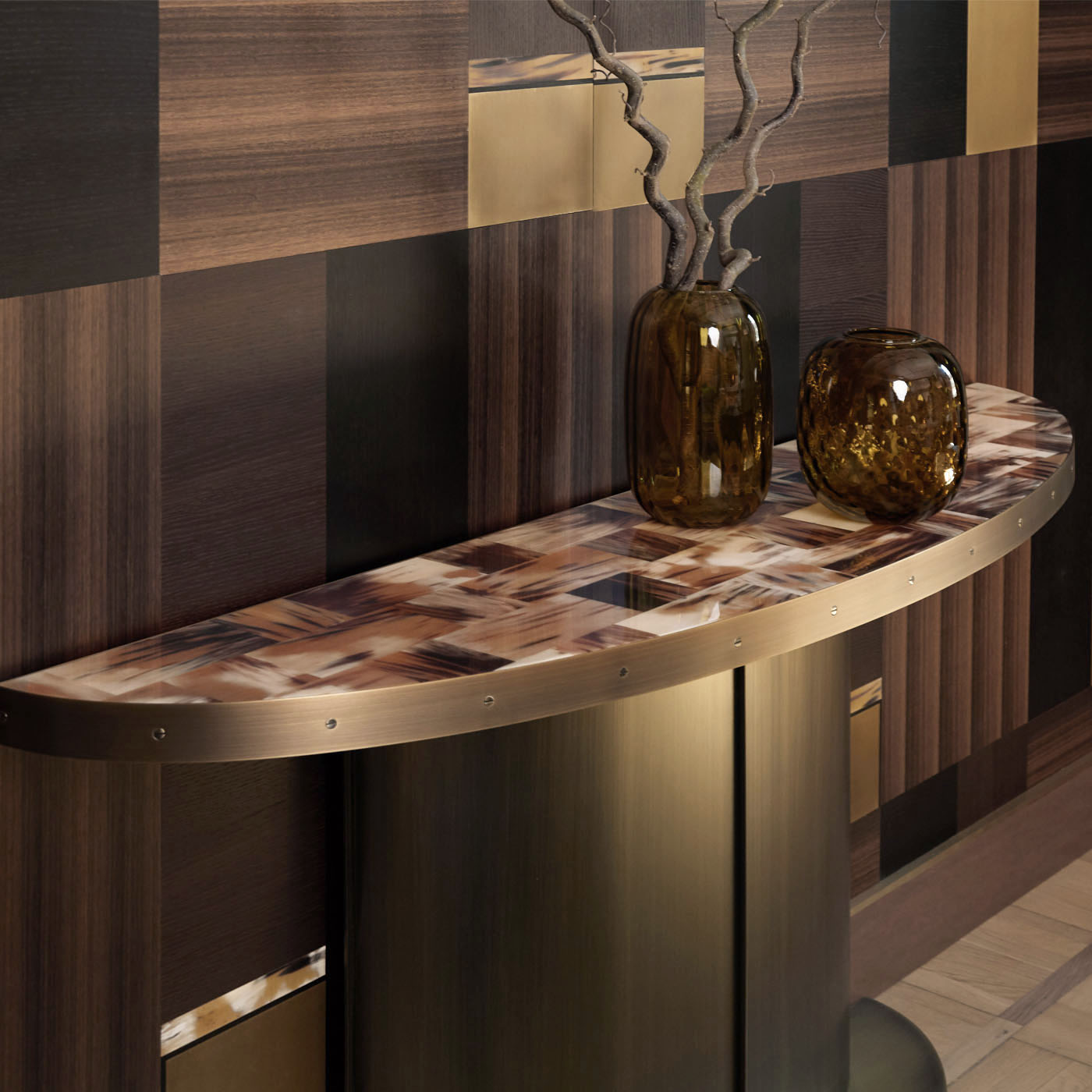 Tables and console tables - Nettuno console table in matte horn and burnished metal - cover - Arcahorn