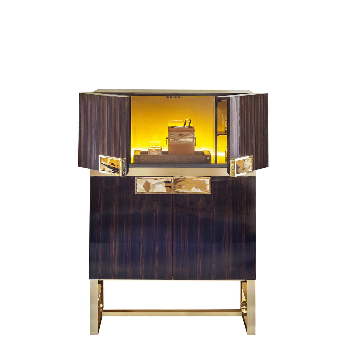 Cabinets and bookcases - Cosmopolitan bar cabinet in glossy Makassar ebony wood and 24k gold brass plated brass - Arcahorn
