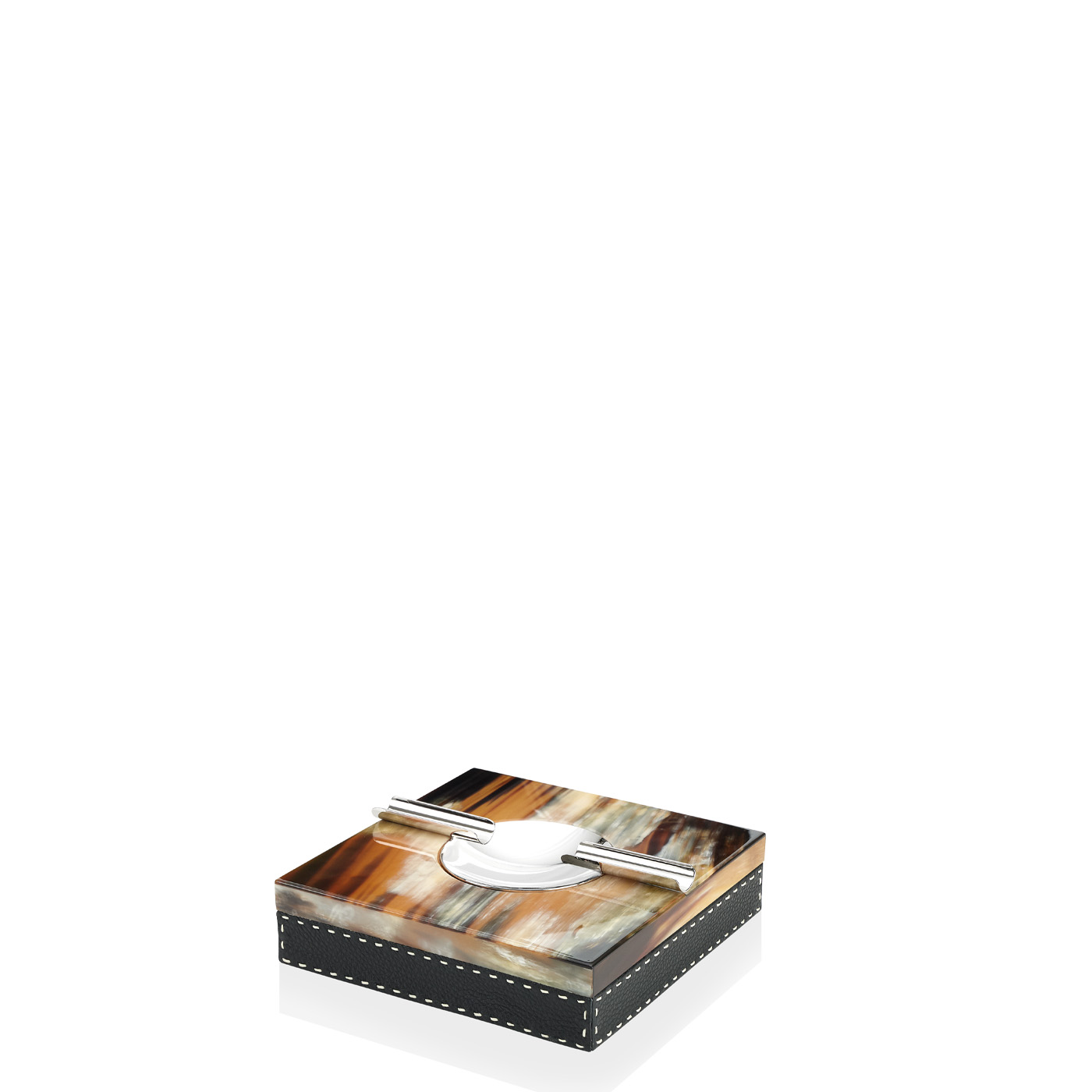 Ufficio e fumo - posacenere in corno e pelle martellata Onyx mod. 4443 - Arcahorn