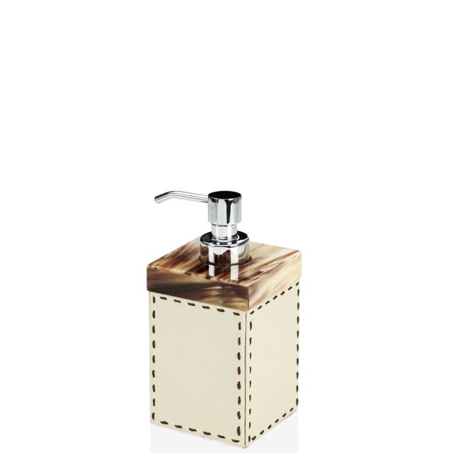 Bath accessories - Berenice soap dispenser in horn and Ice-cream colour leather mod. 4490 - Arcahorn