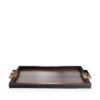 Tableware - Gioele tray in horn, Amara ebony veneer and pebbled leather, Onyx colour - Arcahorn