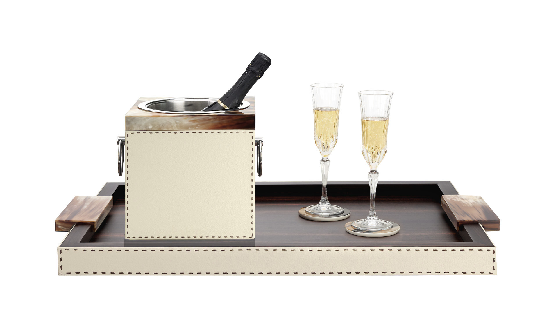 Accessori tavola - Nives secchiello champagne in corno e pelle martellata Ice-cream - copertina - Arcahorn