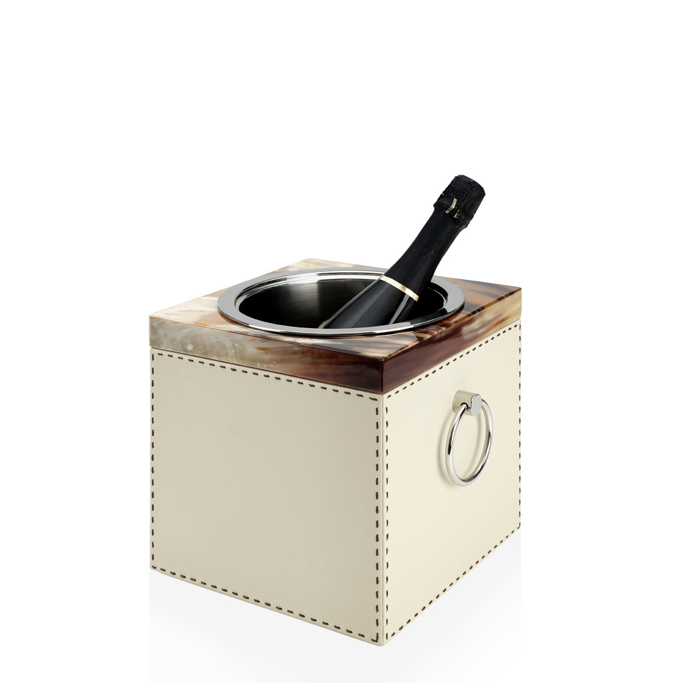 Tableware - Nives champagne bucket in horn and Ice-cream colour pebbled leather mod. 4455 - Arcahorn