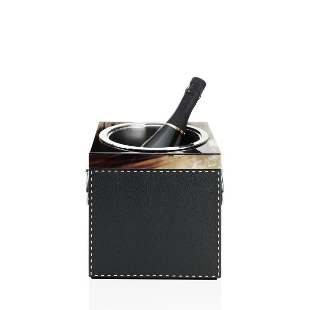 Tableware - Nives champagne bucket in horn and Onyx colour pebbled leather 4456 - Arcahorn
