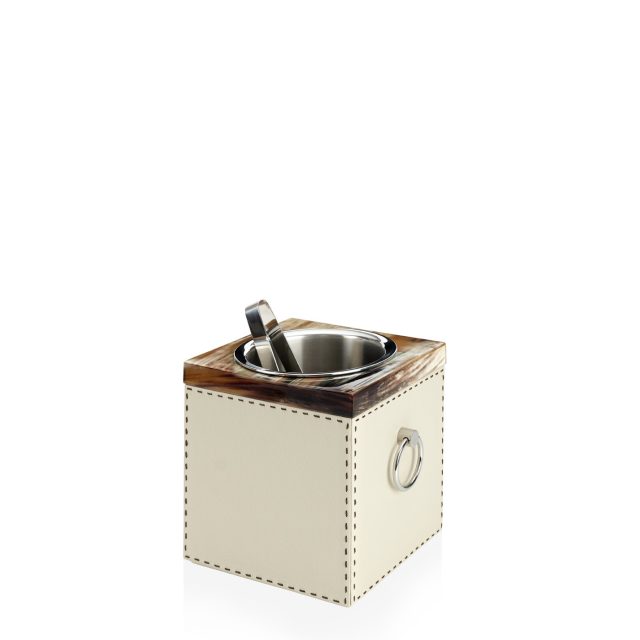 Tableware - Nives ice bucket in horn and Ice-cream colour pebbled leather 4453 - Arcahorn