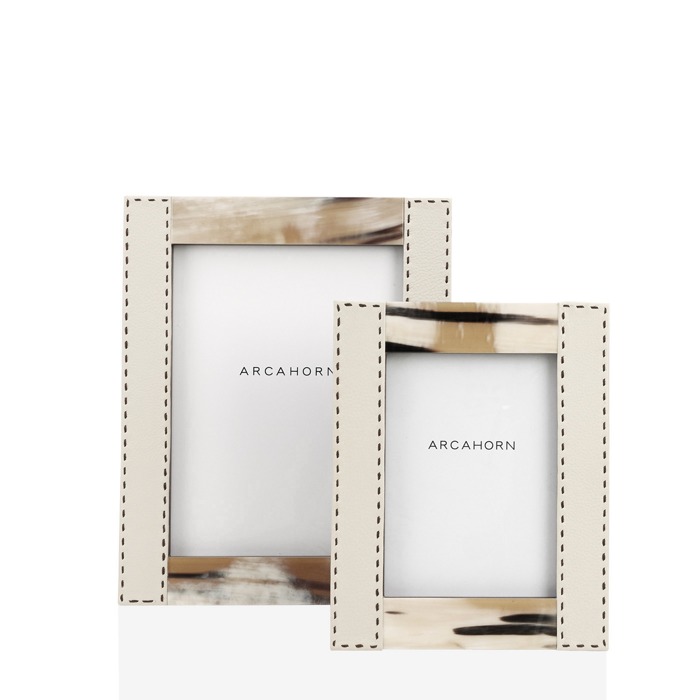Picture frames and boxes - Dorotea picture frames in horn and Ice-cream colour leather mod. 4460, 4462 - Arcahorn