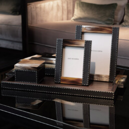 Picture frames and boxes - Dorotea picture frames in horn and Onyx colour leather - ambiance picture - Arcahorn