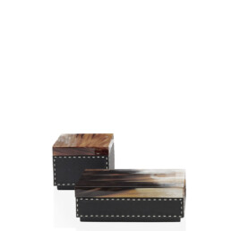 Picture frames and boxes - Ottavia box in horn and pebbled leather, Onyx colour - Arcahorn