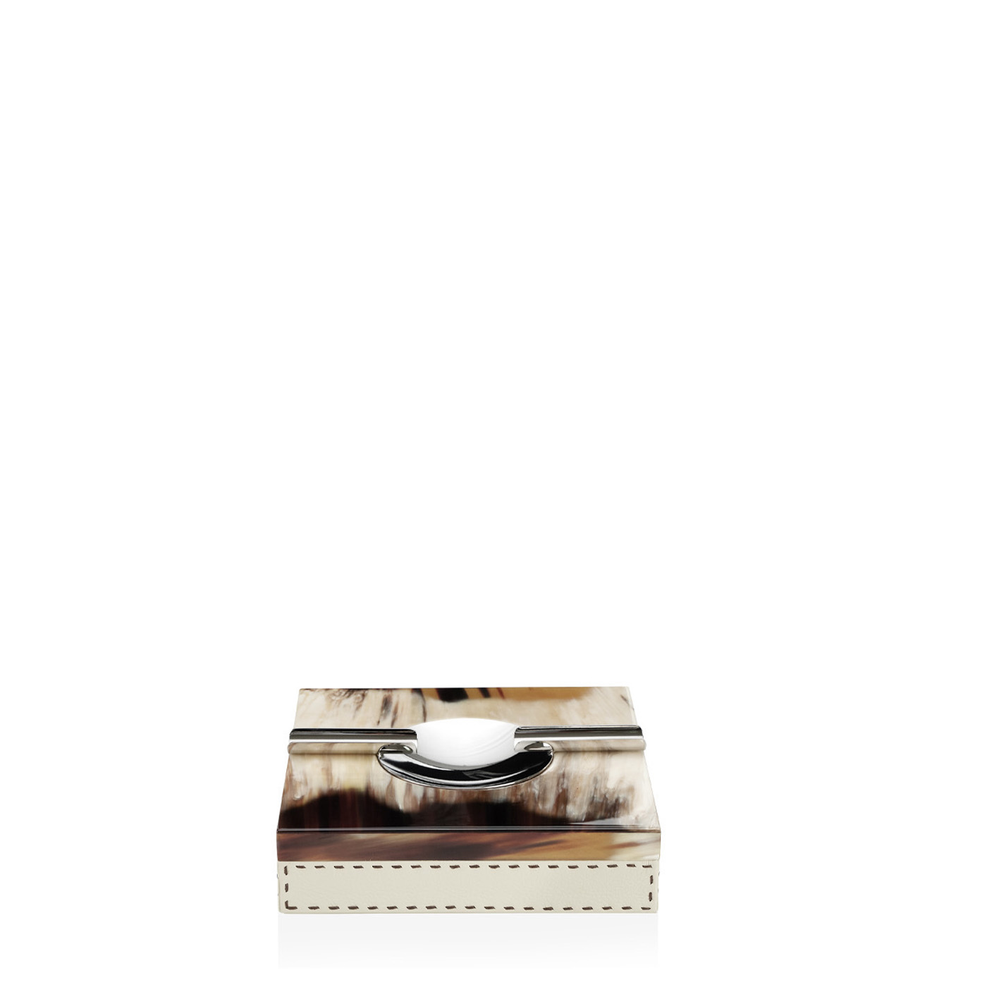 Office sets and smoking accessories – Leandro cigar ash tray in horn and Ice-cream colour pebbled leather mod. 4442 - Arcahorn